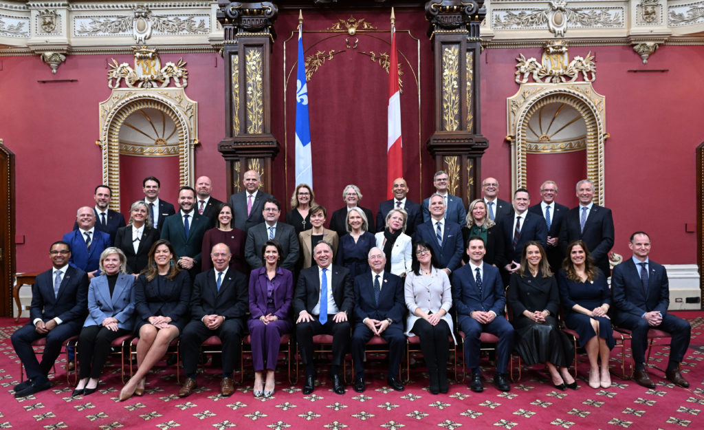Quebec Premier Francois Legault with the new sworn in cabinet