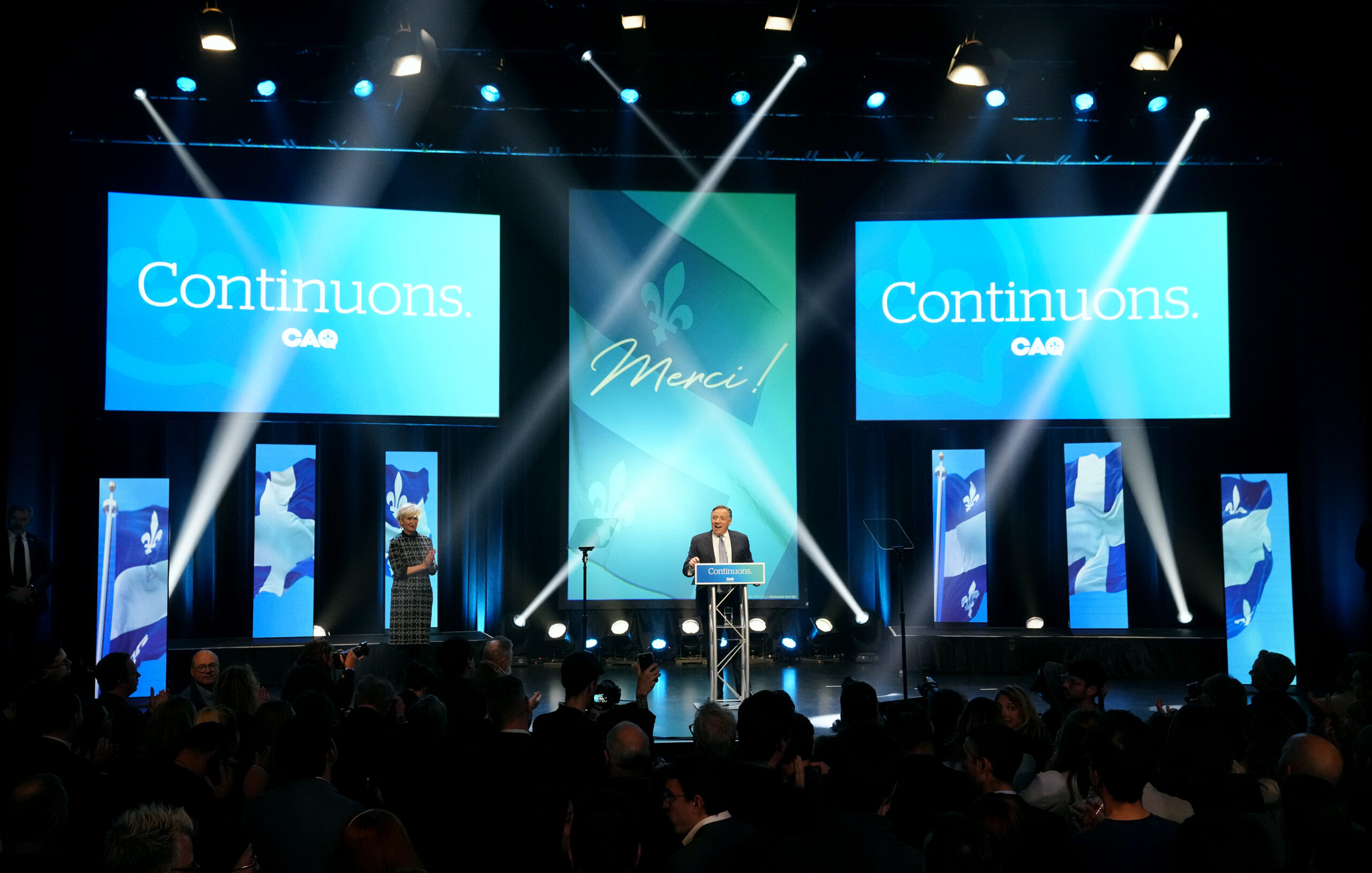 CAQ Leader Francois Legault makes his victory speech 